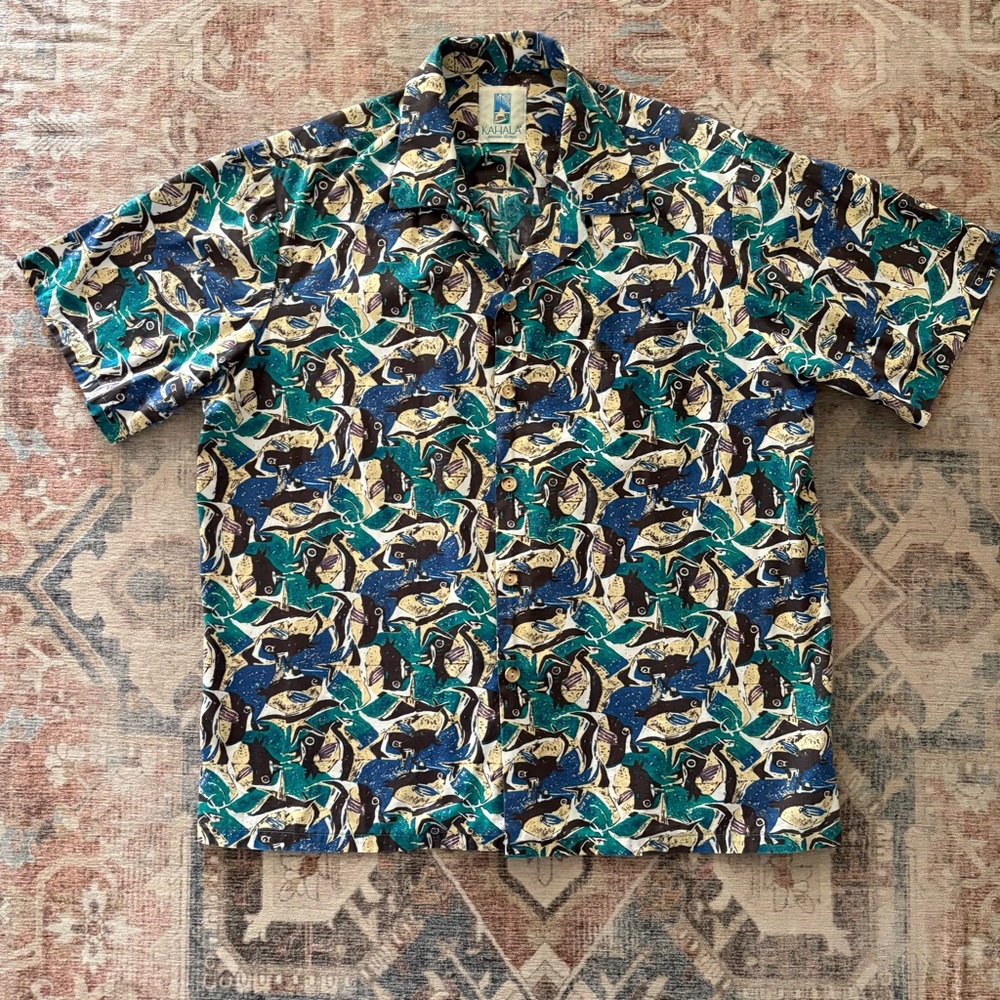 Kahala Men’s Hawaiian Aloha Short Sleeve Shirt Fish Tropical Cotton XL
